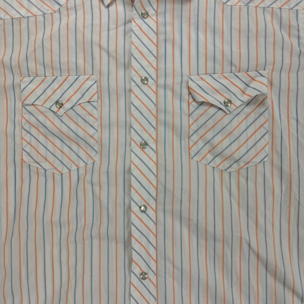 Wrangler Mens Western‎ Shirt XL Long Sleeve White Orange Blue Stripe Snap Button - Picture 7 of 9